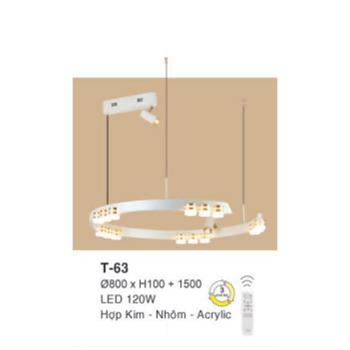 Đèn treo Ø800 x H100 + 1500 LED 120W Hợp Kim - Nhôm - Acrylic T-63