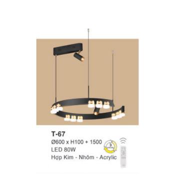 Đèn treo Ø600 x H100 + 1500 LED 80W Hợp Kim - Nhôm - Acrylic T-67