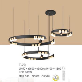 Đèn treo Ø450 + 0600 + Ø800 x H100 + 1500 LED 160W Hợp Kim - Nhôm - Acrylic T-70