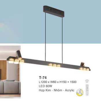 Đèn treo L1200*W60*H150 + 1500, LED 80W - Hợp Kim - Nhôm - Acrylic T-74