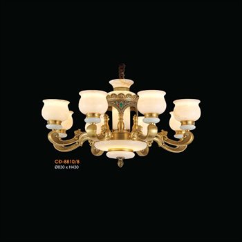 Đèn chùm đồng chao đá ngọc Veronia CĐ-8810/8 Ø830*H430 CĐ-8810/8