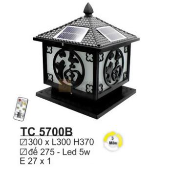 Đèn trụ cổng năng lượng E27*1 - Ø300*L300*H370 - Đế Ø275 - Led 5W 3 màu - vỏ màu đen TC 5700B