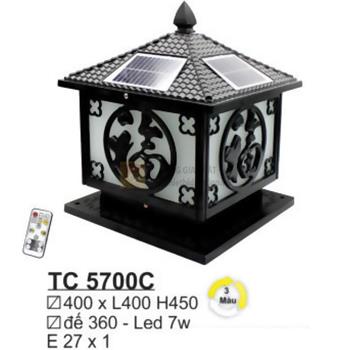 Đèn trụ cổng năng lượng E27*1 - Ø400*L400*H450 - Đế Ø360 - Led 7W 3 màu - vỏ màu đen TC 5700C