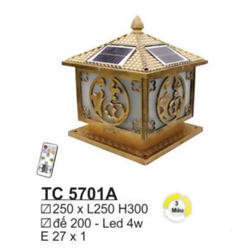 Đèn trụ cổng năng lượng E27*1 - Ø250*L250*H300 - Đế Ø200 - Led 4W 3 màu - vỏ màu gold TC 5701A