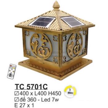 Đèn trụ cổng năng lượng E27*1 - Ø400*L400*H450 - Đế Ø360 - Led 7W 3 màu - vỏ màu gold TC 5701C