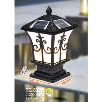 Đèn trụ cổng năng lượng mặt trời Led 5W - Ø200*H370 - 3 màu ánh sáng - vỏ màu đen TC 8325