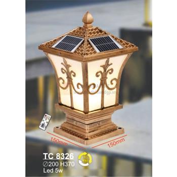 Đèn trụ cổng năng lượng mặt trời Led 5W - Ø200*H370 - 3 màu ánh sáng - vỏ màu gold TC 8326