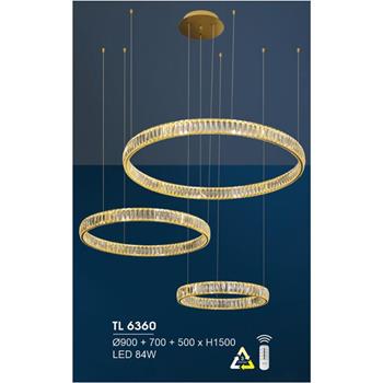 Đèn treo led trang trí Ø900+700+500*H1500 - LED 84W, ánh sáng 3 chế độ TL 6360