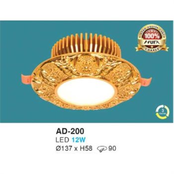 Đèn led âm trần đồng nguyên chất mạ vàng 24K Ø137*H58-12W, khoét lỗ Ø90 AD 200
