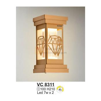 Đèn vách cổng vuông Led 7W*2 - Ø100*H210 - 3 màu ánh sáng - vỏ màu gold VC 8311