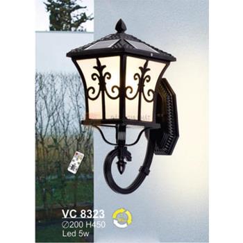 Đèn vách cổng năng lượng mặt trời Led 5W - Ø200*H450 - 3 màu ánh sáng - vỏ màu đen VC 8323