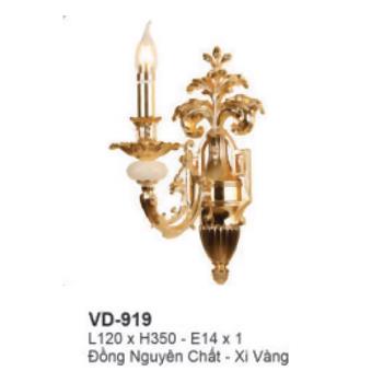 Đèn tường nến đồng L120*H350 - E14*1 - Đồng Nguyên Chất - Xi Vàng VD-919