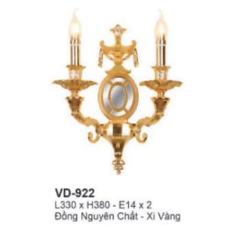 Đèn tường nến đồng L330*H380 - E14*2 - Đồng Nguyên Chất - Xi Vàng VD-922