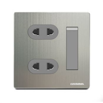 Bộ ổ cắm đôi 2 chấu + công tắc đơn 2 chiều Grimma G52K12SK2 G52K12SK2