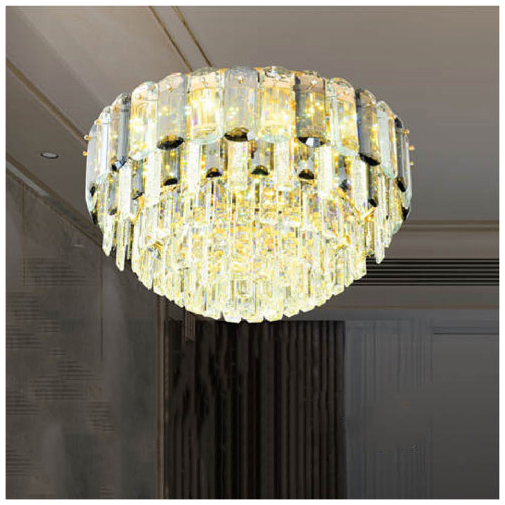 Đèn mâm pha lê Andora Ø550 x H320 LED 3 CĐ - Pha Lê (Khói + Trong)