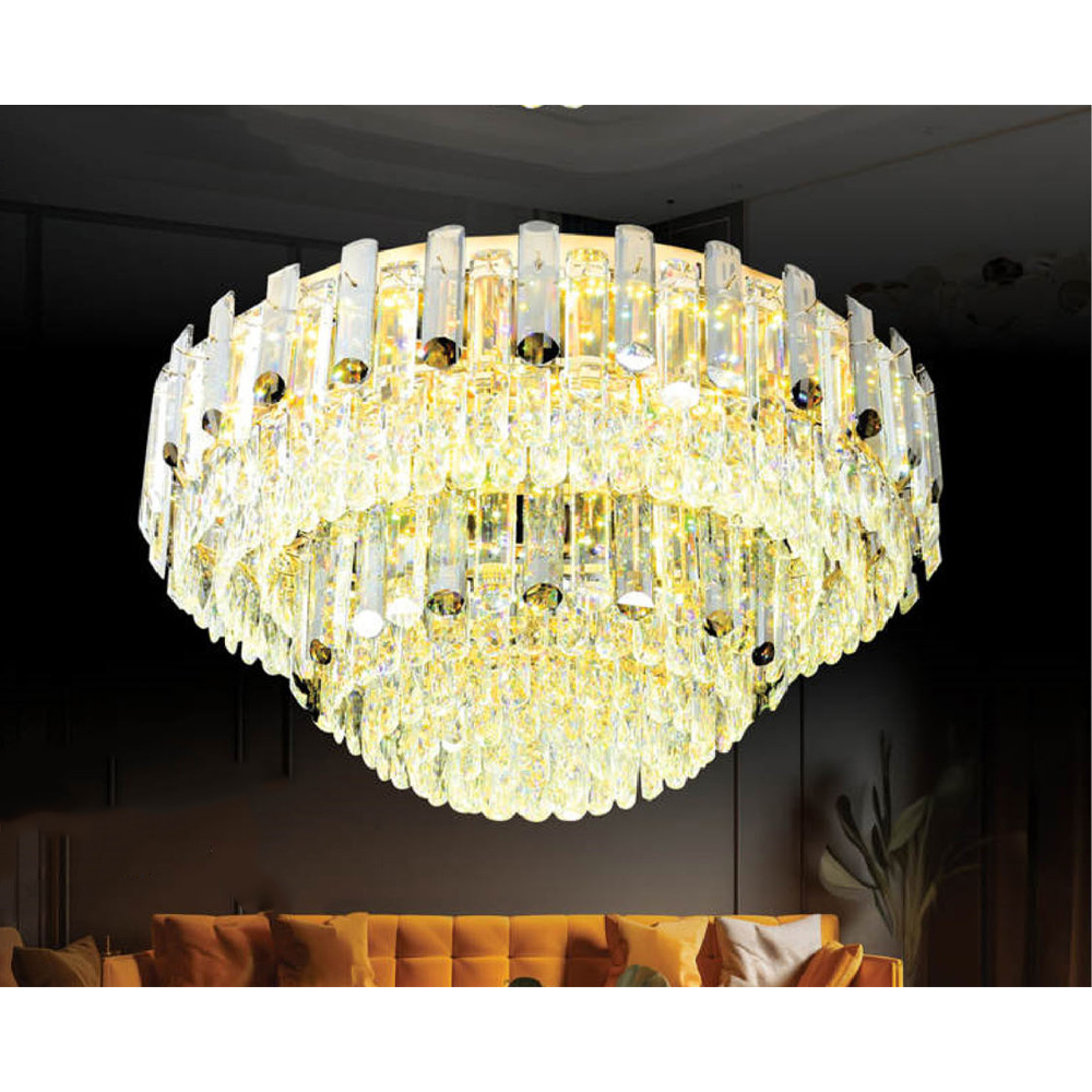 Đèn mâm pha lê Andora Ø800 x H430 - LED 3 CĐ + Remote - Pha Lê ( Khói + Trong )
