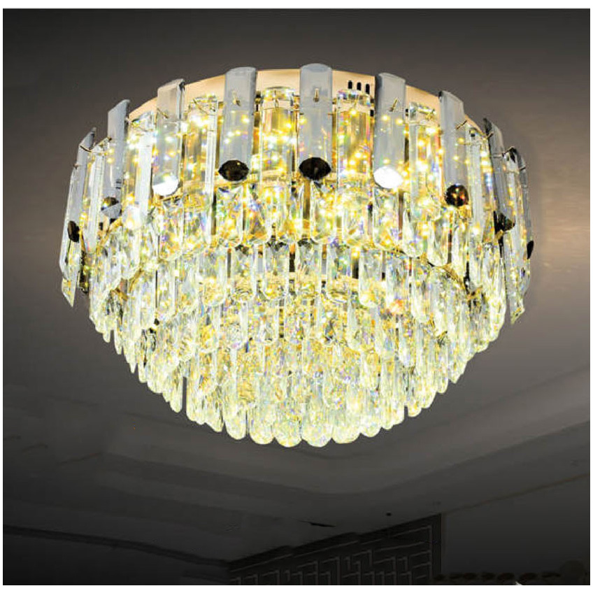 Đèn mâm pha lê Andora Ø600 x H360 - LED 3 CĐ + Remote - Pha Lê ( Khói + Trong )