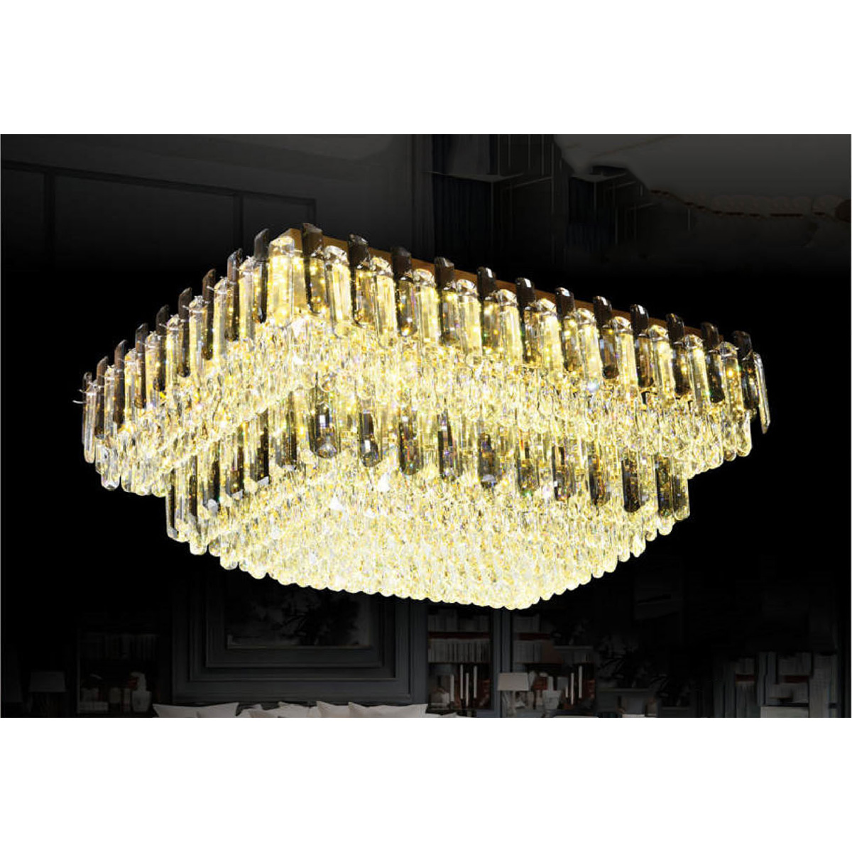 Đèn mâm pha lê Andora L1050 x W750 x H460- LED 3 CĐ + Remote - Pha Lê (Khói + Trong )