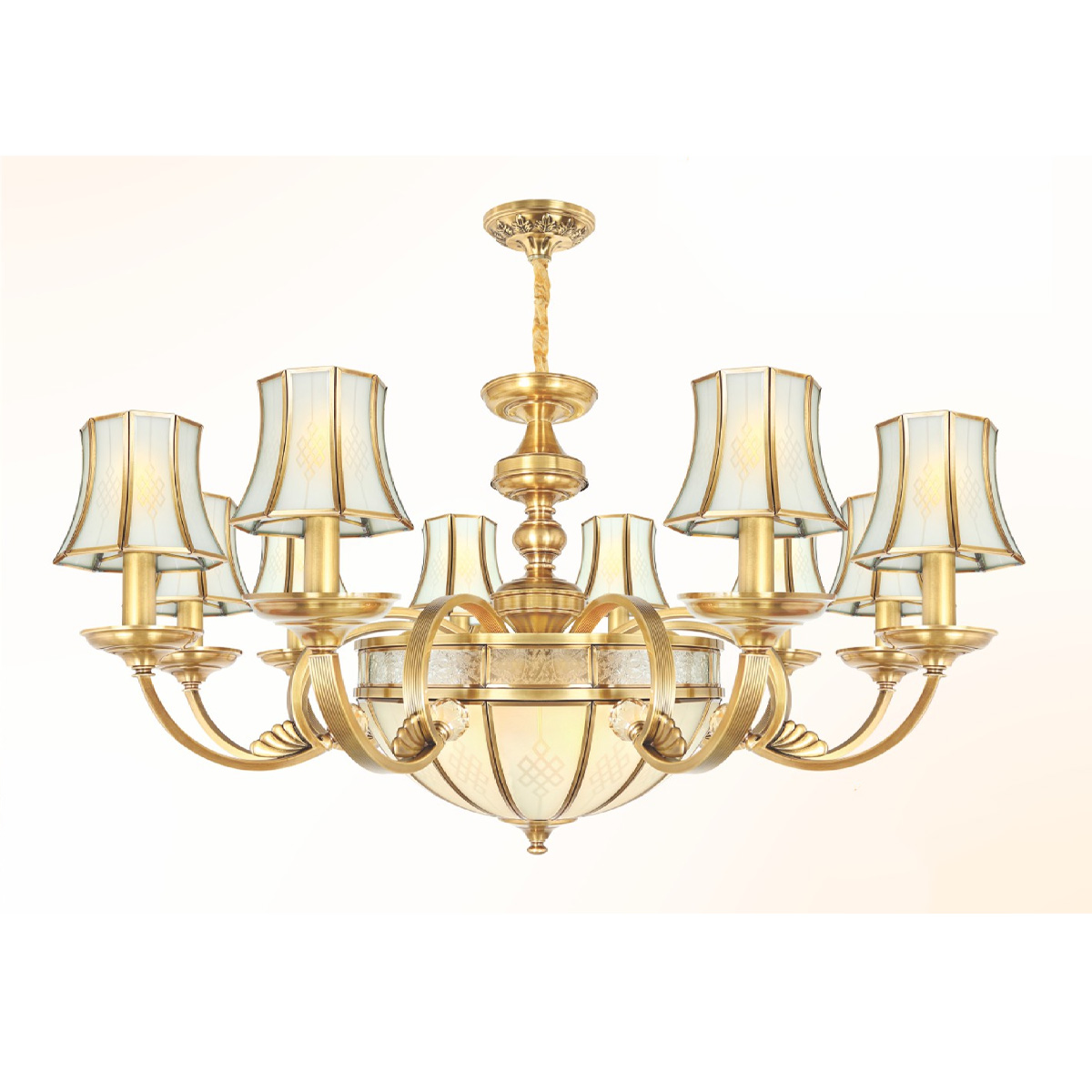 Đèn chùm đồng Netviet Ø1030*H550+500, E27*5 lamp, E14*10 lamp W23Kg