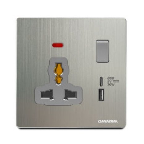 Bộ ổ cắm 3 chấu + USB Type C Grimma G52USB có đèn báo