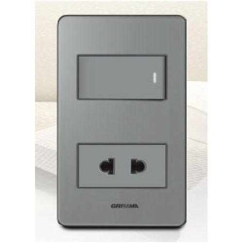 Bộ công tắc 1 chiều + ổ cắm 2 chấu Grimma, mặt Acrylic xám G7 series G7ACXK11SK2