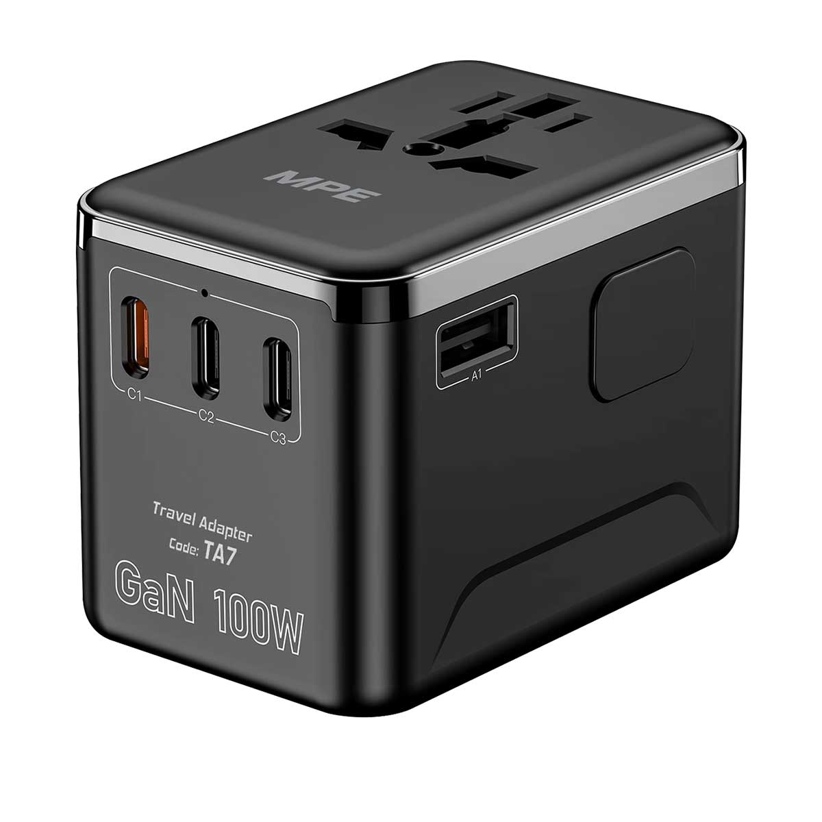 Ổ cắm du lịch đa năng MPE 3 cổng USB-C, 1 cổng USB-A sạc nhanh GaN 100W TA7