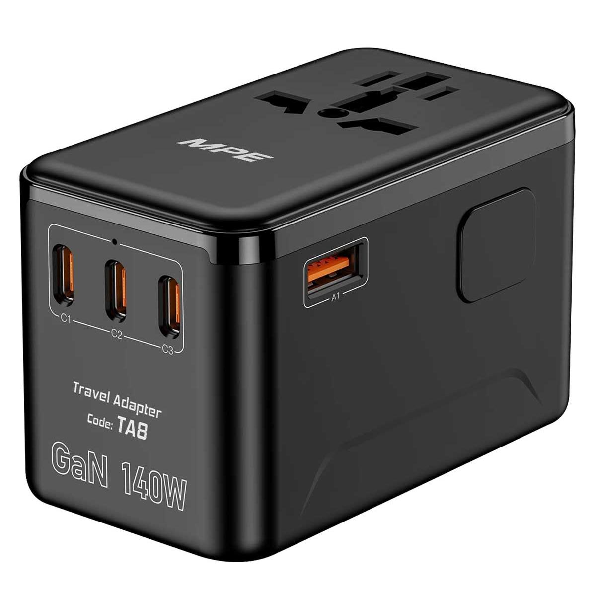Ổ cắm du lịch đa năng MPE 3 cổng USB-C, 1 cổng USB-A, sạc nhanh GaN 140W TA8