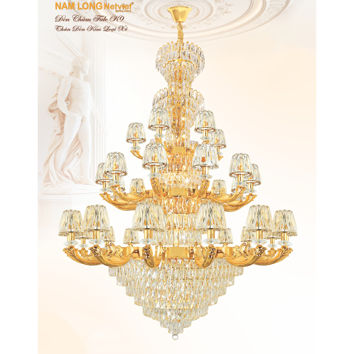 Đèn chùm pha lê tháp Ø1530*H2050+700 - E14*73 Lamp 144Kg
