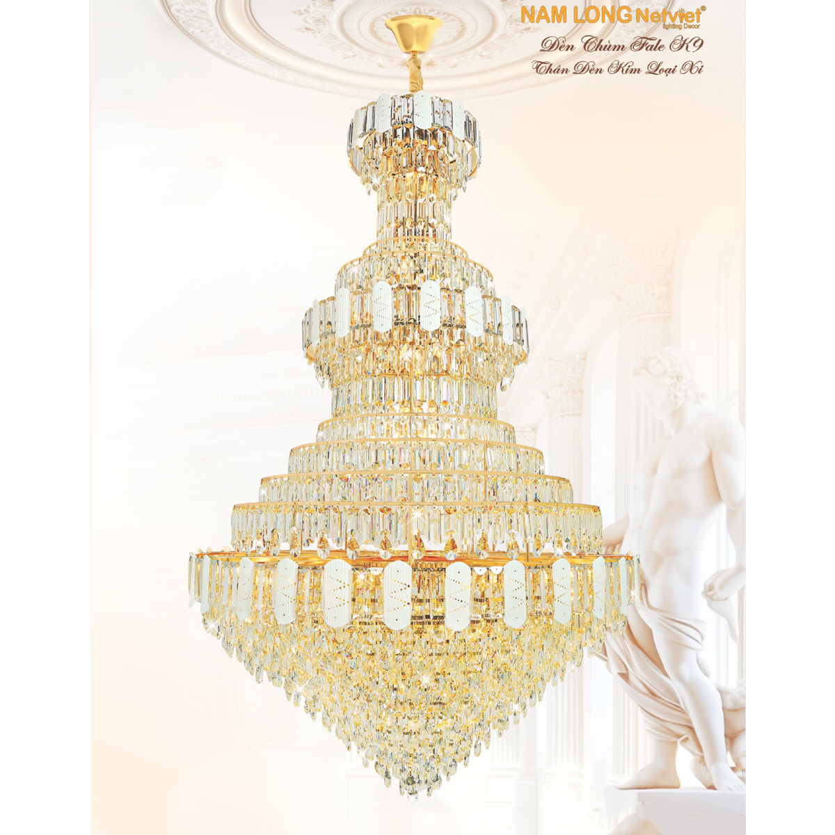 Đèn chùm pha lê tháp Ø1200*H2000+700 - E14*80 Lamp 98Kg
