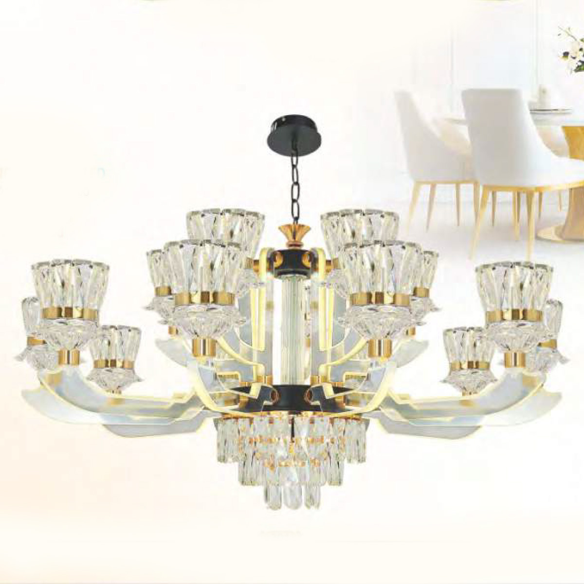 Đèn chùm chao pha lê Ø1000*H500+500 Led 280W 3 màu W15Kg