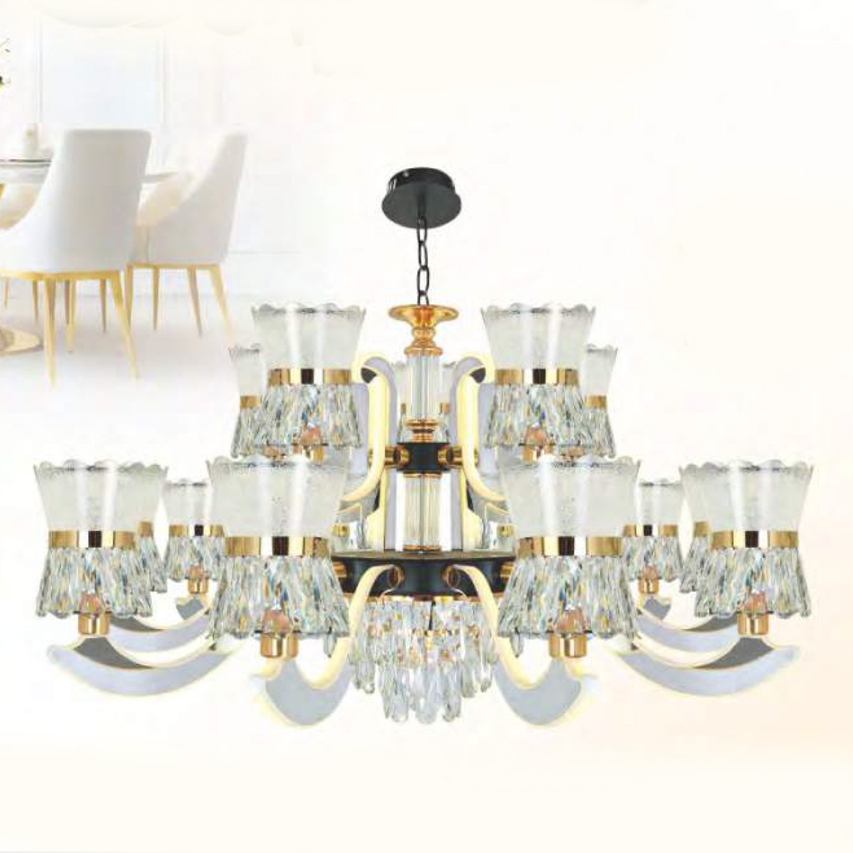 Đèn chùm chao pha lê Ø950*H550+500 Led 280W 3 màu W16Kg