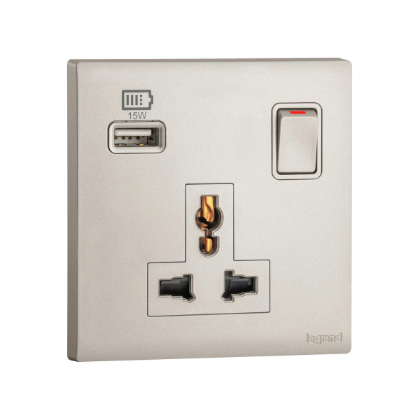 Bộ ổ cắm đa năng có công tắc và ổ sạc USB Type A