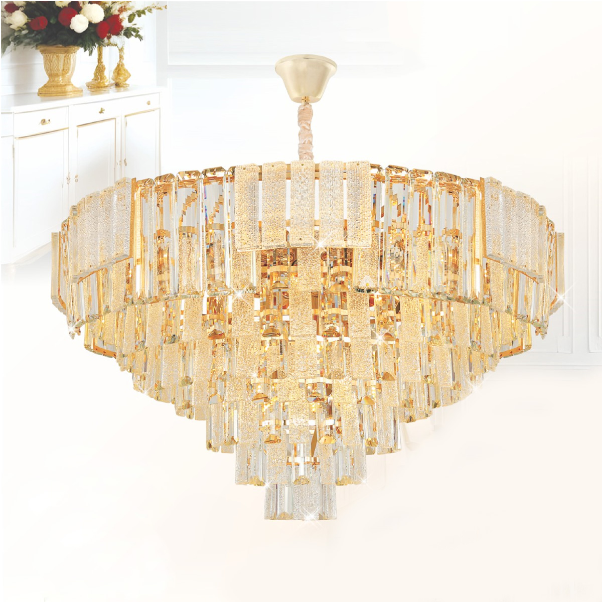 Đèn chùm pha lê Ø800*H400+500 - E14*21 Lamp W23Kg