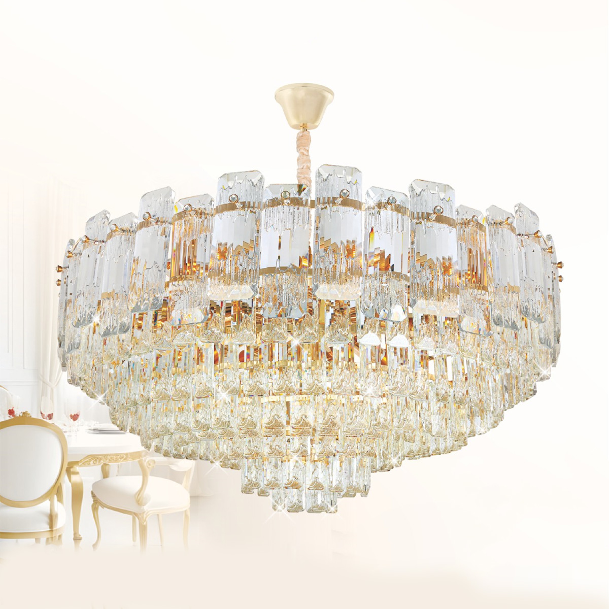 Đèn chùm pha lê Ø800*H330+500 - E14*21 Lamp W28Kg