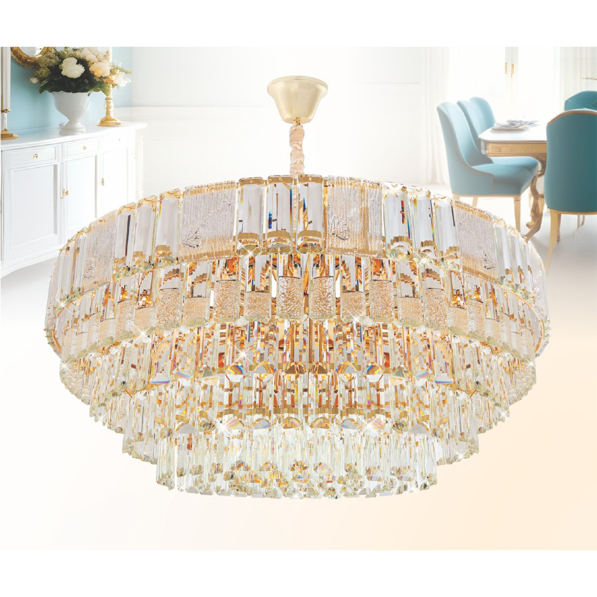 Đèn chùm pha lê Ø800*H300+500 - E14*21 Lamp W22Kg