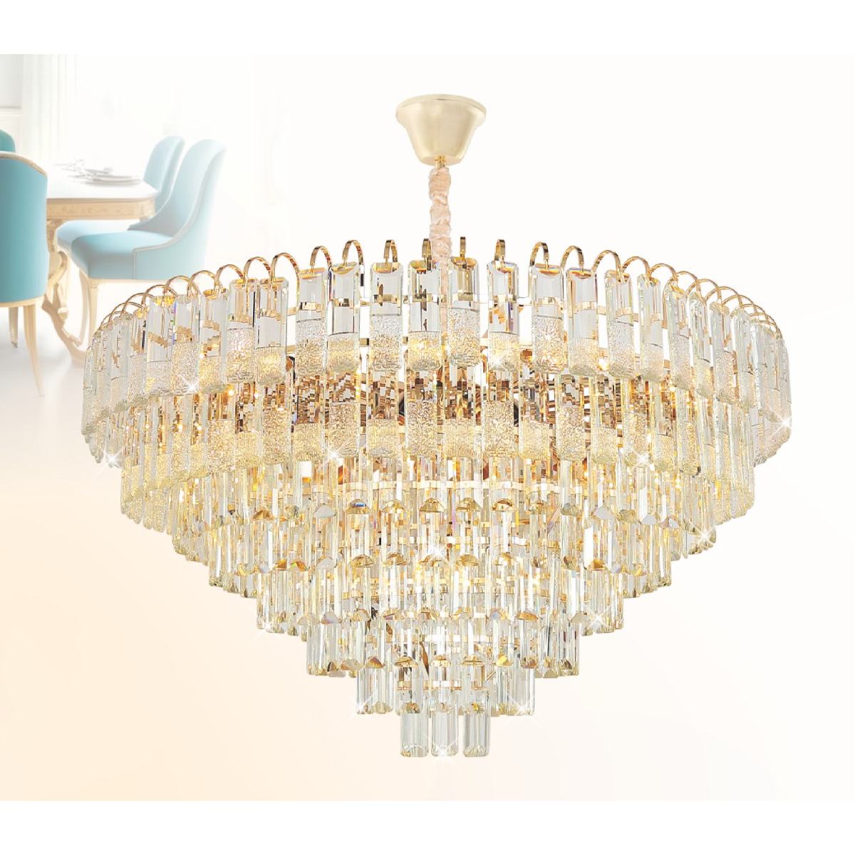 Đèn chùm pha lê Ø800*H450+500 - E14*21 Lamp W23Kg