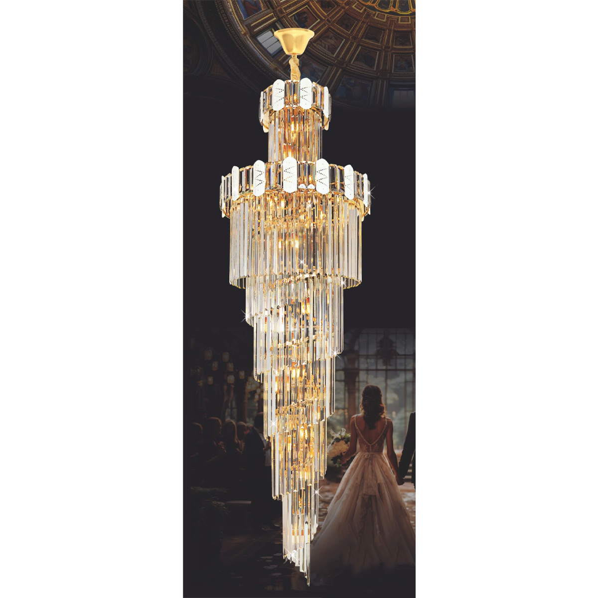 Đèn thông tầng pha lê Ø600*H2000+600 - E14 x 33 lamp W33Kg