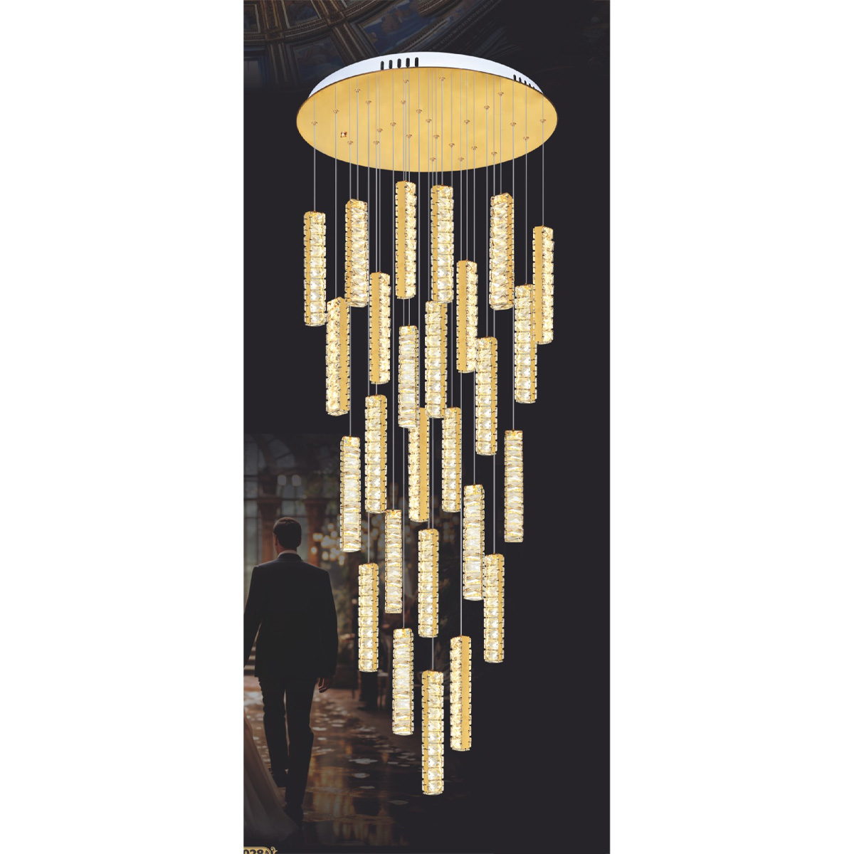 Đèn thông tầng pha lê Ø800*H2500 Led 500W 3 màu 25Kg