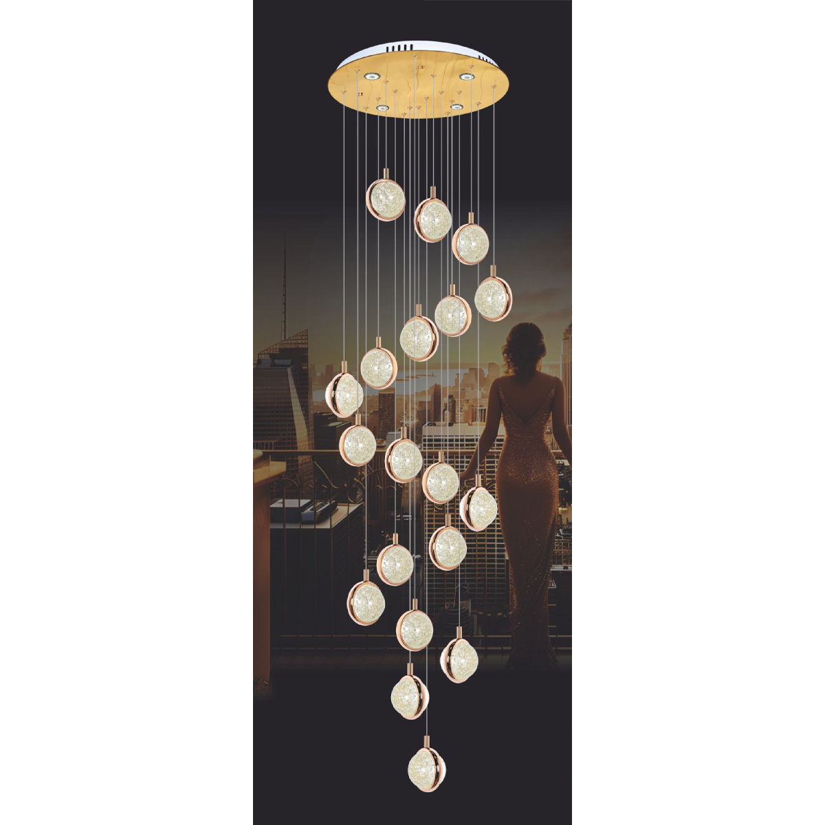 Đèn thông tầng pha lê Ø600*H3000 Led 180W 3 màu W34Kg