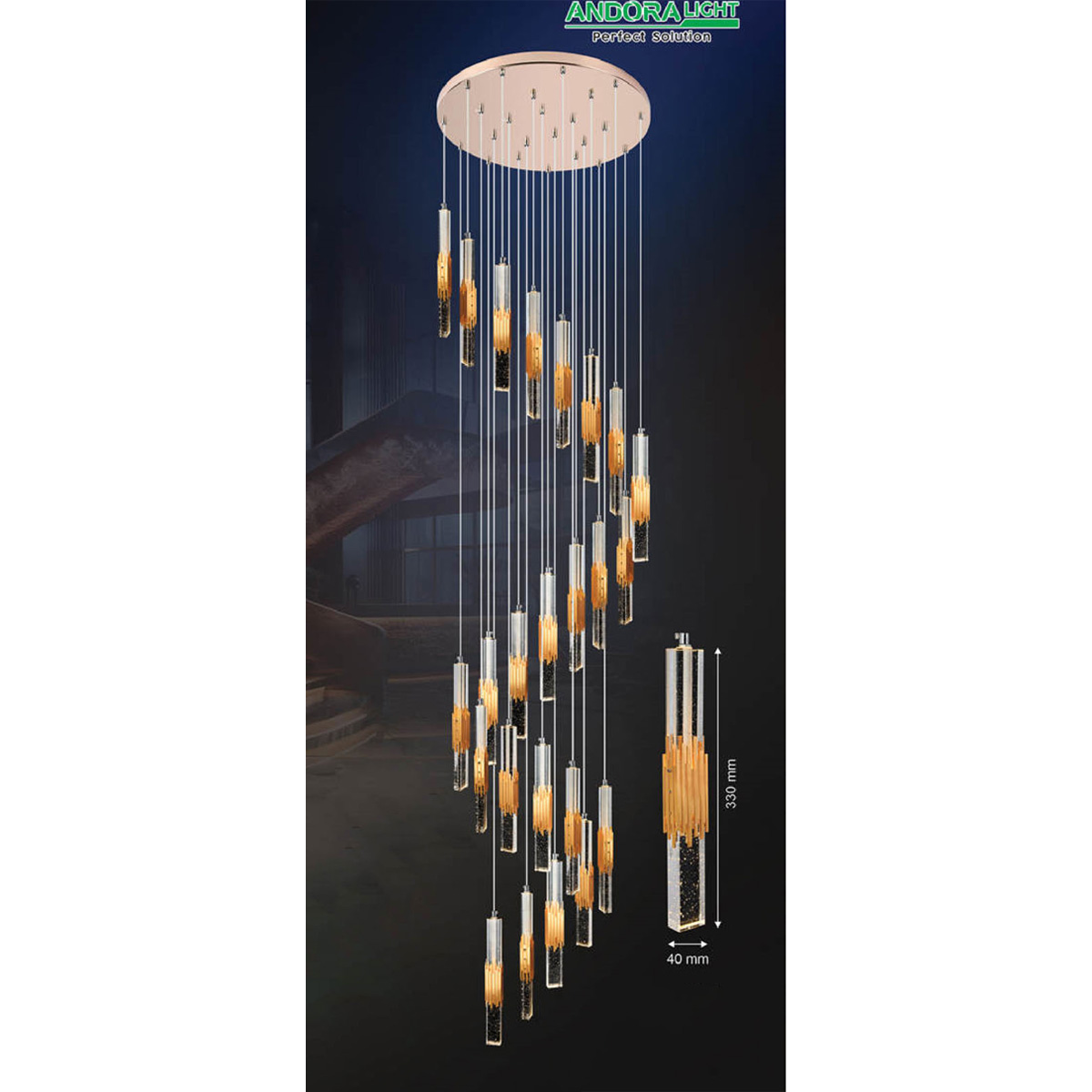 Đèn thả pha lê Andora Ø500*H2800 - LED 3000K