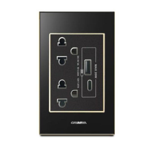 Bộ ổ cắm đôi 3 chấu + USB Type C Grimma G6GLBGSK3USB20