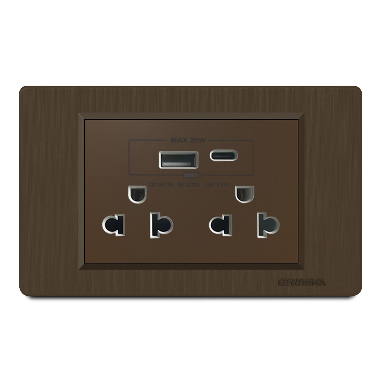 Bộ ổ cắm đôi 3 chấu + USB Type C Grimma G8CSK3USB20 Size L