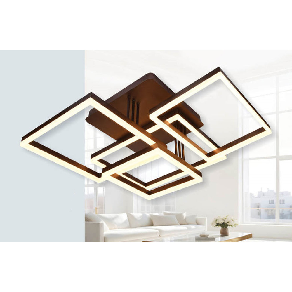 Đèn ốp trần trang trí Andora vuông Ø800 x 700 - LED 3 CĐ + Remote ( thân màu Coffee)