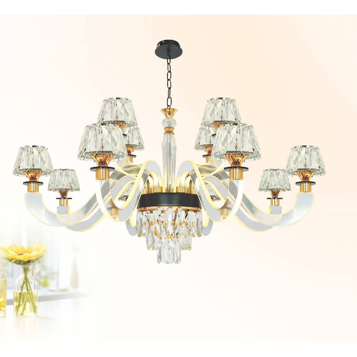 Đèn chùm chao pha lê Ø1000*H450+400 Led 160W 3 màu W12Kg