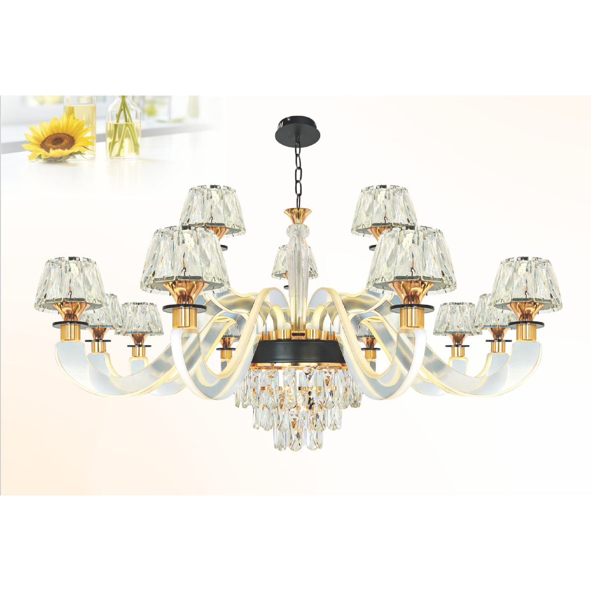 Đèn chùm chao pha lê Ø1000*H500+400 Led 180W 3 màu W15Kg