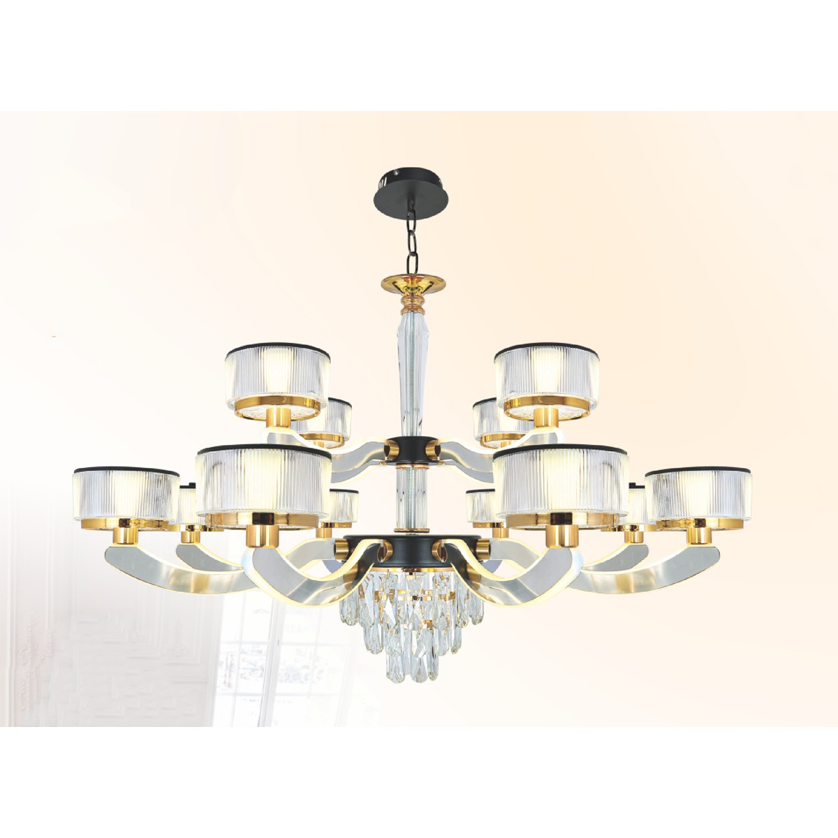 Đèn chùm chao mica Ø930*H600+500 Led 240W 3 màu W8Kg