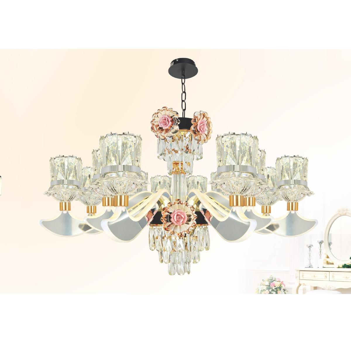 Đèn chùm chao pha lê Ø900*H500+500 Led 160W 3 màu W16Kg