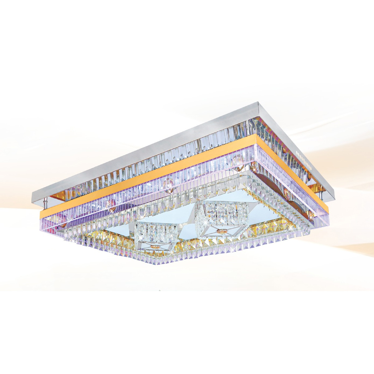 Đèn mâm vuông pha lê Ø800-600 x H130, 3 màu ánh sáng