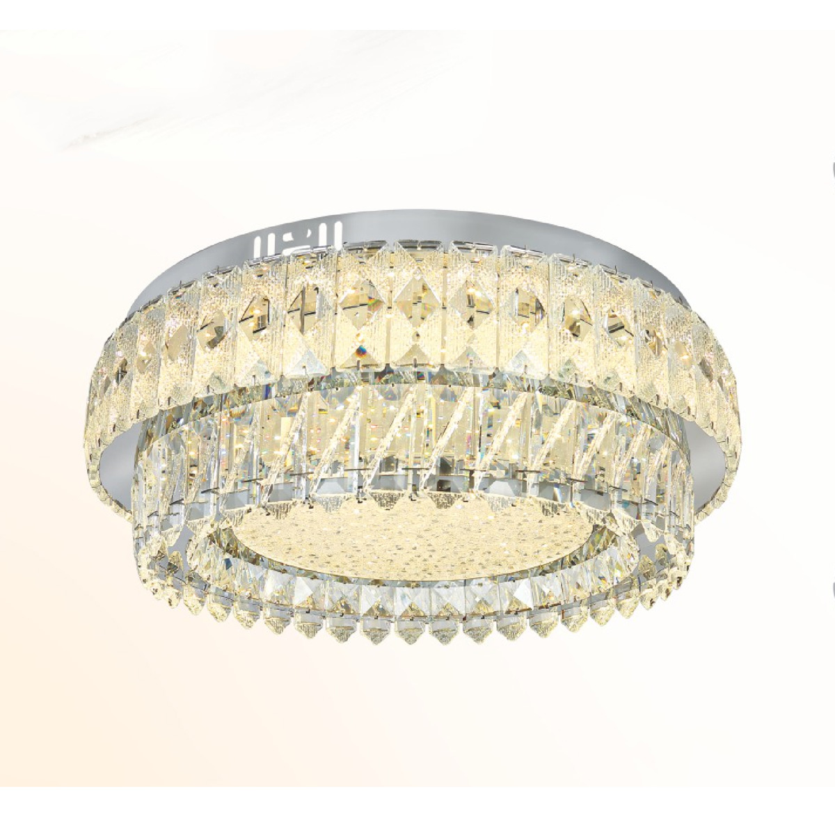 Đèn mâm tròn pha lê Ø500 x H170, 3 màu ánh sáng