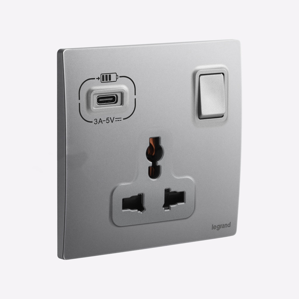 Bộ ổ cắm đa năng có công tắc 16A và ổ sạc USB Type C